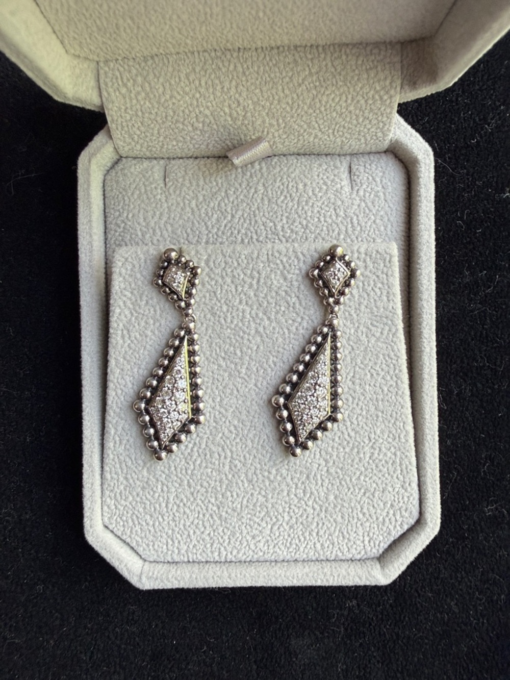 LAGOS CAVIAR SPARK DIAMOND DROP EARRINGS, 0.93 CARAT T.W., 14 K GOLD POST